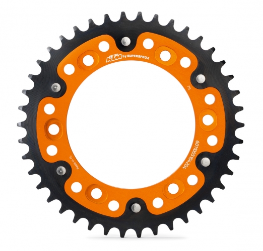 COURONNE ALU/ACIER ORANGE KTM 950/990 ADVENTURE/1050 ADVENTURE 15-16 / 1090 ADVENTURE/R 17/ 1190 ADVENTURE/R 13-16/ 1290 SUPER ADVENTURE 15-16/ 1290 SUPER ADVENTURE S/R/T 17-21