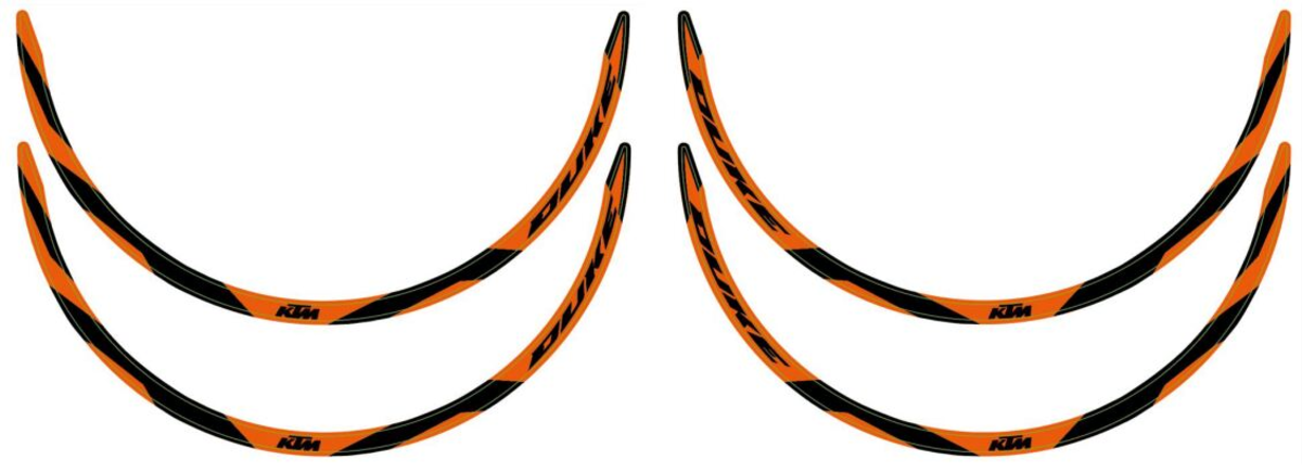 JEU STICKERS JANTES ORANGE/NOIR KTM DUKE 2024 LISERET 17 POUCES