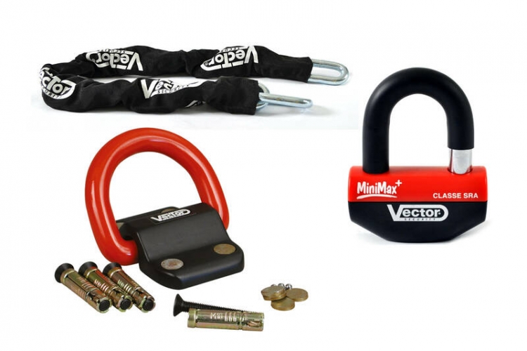 KIT ANTIVOL VECTOR FIXATION COMPAC BLOK + CHAINE 1.30M + CADENAS MINIMAX+